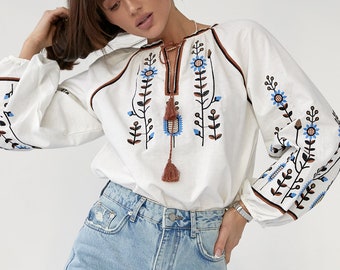 White summer woman Vyshyvanka blouse