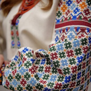 Ukrainian Vyshyvanka Blouse, Hutsul Inspired Linen Cotton Shirt with Colorful Cross Stitch Embroidery image 2