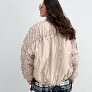 Beige winter bomber jacket women, oversized bomber jacket, long jacket women, women warm bomber, oversize jacket, bomber jacket image 3