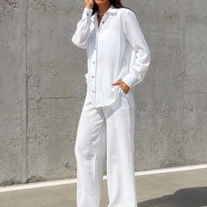 Linen wide leg palazzo woman pants, summer linen pants, women linen pants, white linen pants, linen clothing image 8