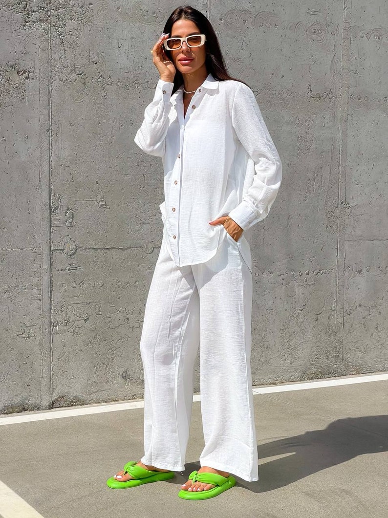 Linen wide leg palazzo woman pants, summer linen pants, women linen pants, white linen pants, linen clothing image 8