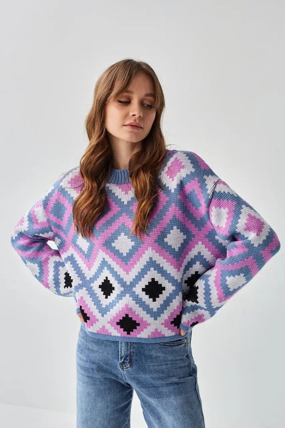 Oversized Pastel Knit Sweater Cropped Jumper Winter Knitted Clothing Pastel Goth Style Etsy