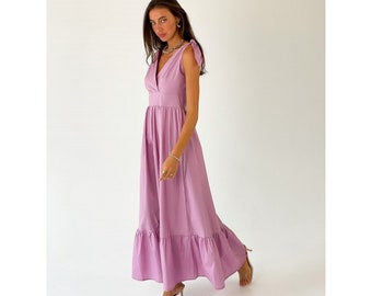 Long pink sundress, Cotton maxi dress, Pink summer dress, Maxi sundress, pink dress, maxi sundress