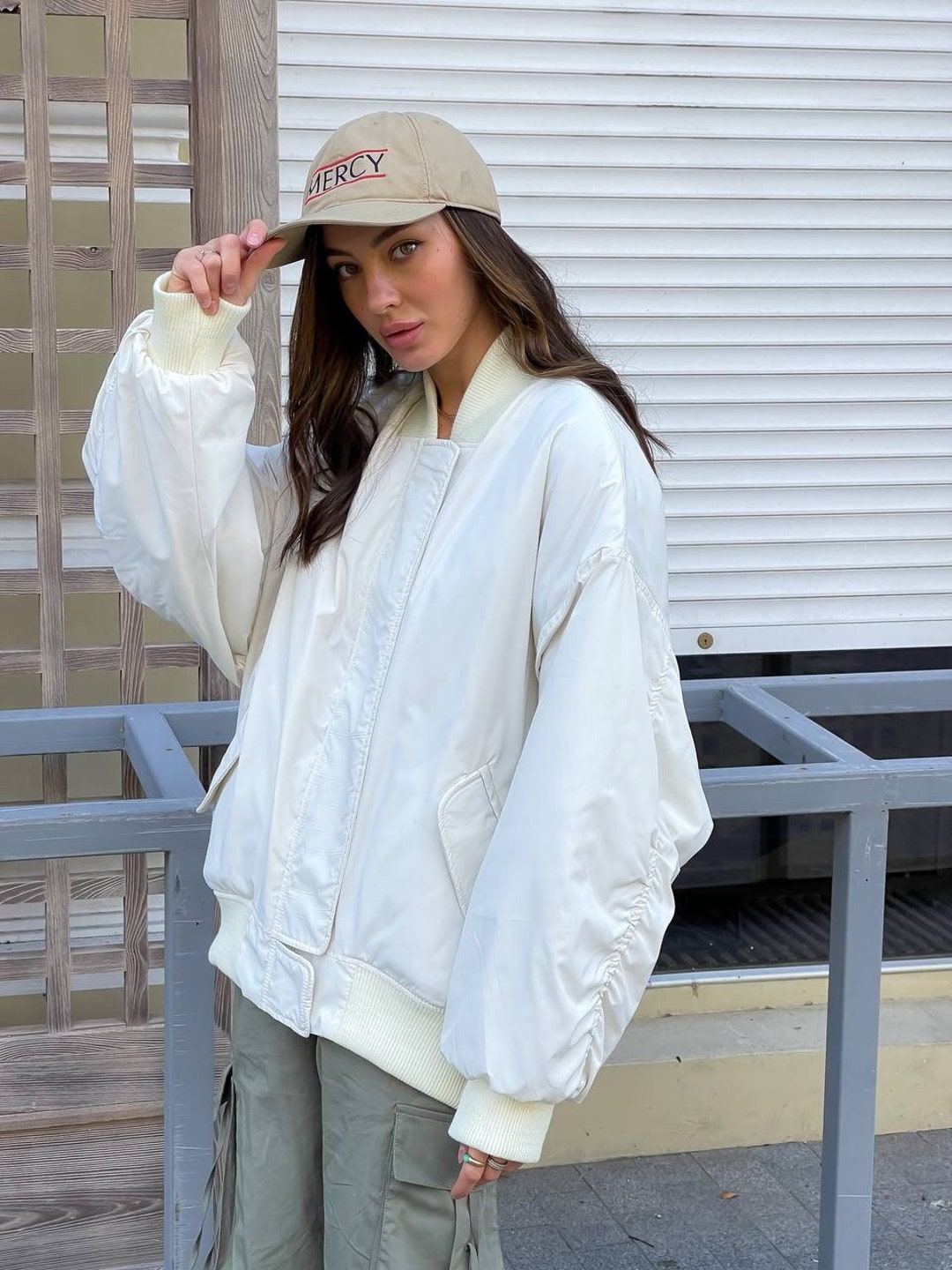 Bomber Jacket Women, Oversized Bomber Jacket, Ivory Jacket Women, Women ...