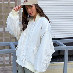 Bomber jacket women, oversized bomber jacket, ivory jacket women, women bomber, oversize jacket, bomber jacket image 1