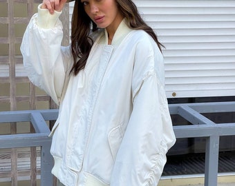 Bomber jacket women, oversized bomber jacket, ivory jacket women, women bomber, oversize jacket, bomber jacket