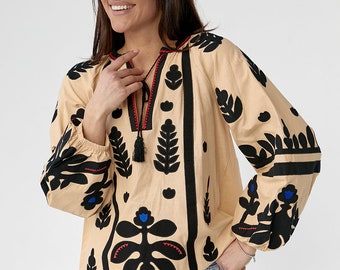 Beige embroidered boho blouse, Ukraine modern Vyshyvanka, Woman Vyshyvanka, Boho blouse, Folk Ukrainian clothing