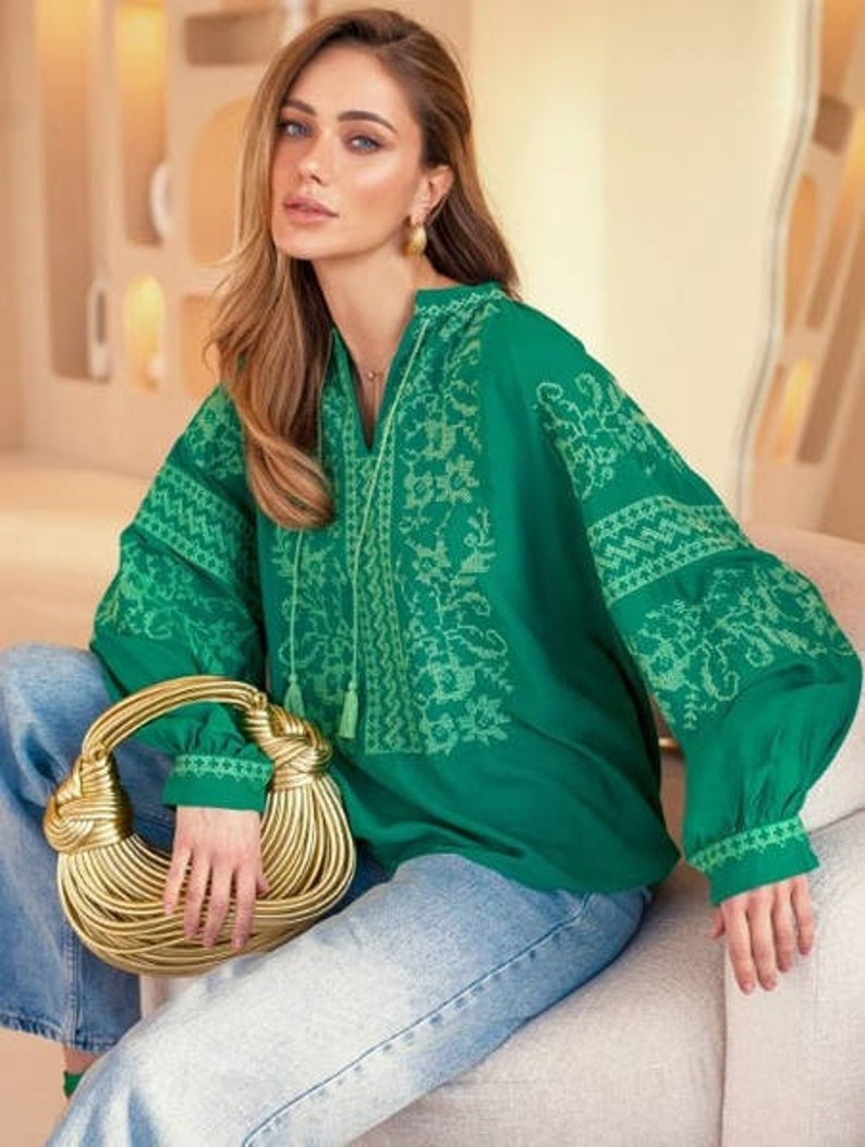 green Ukraine blouse, Ukraine vishivanka,embroidery Ukraine blouse,women vishivanka,Ukraine women gift, Ukraine clothes image 1