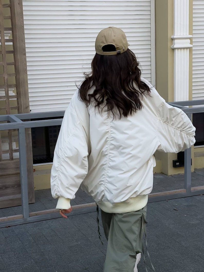 Bomber jacket women, oversized bomber jacket, ivory jacket women, women bomber, oversize jacket, bomber jacket image 3