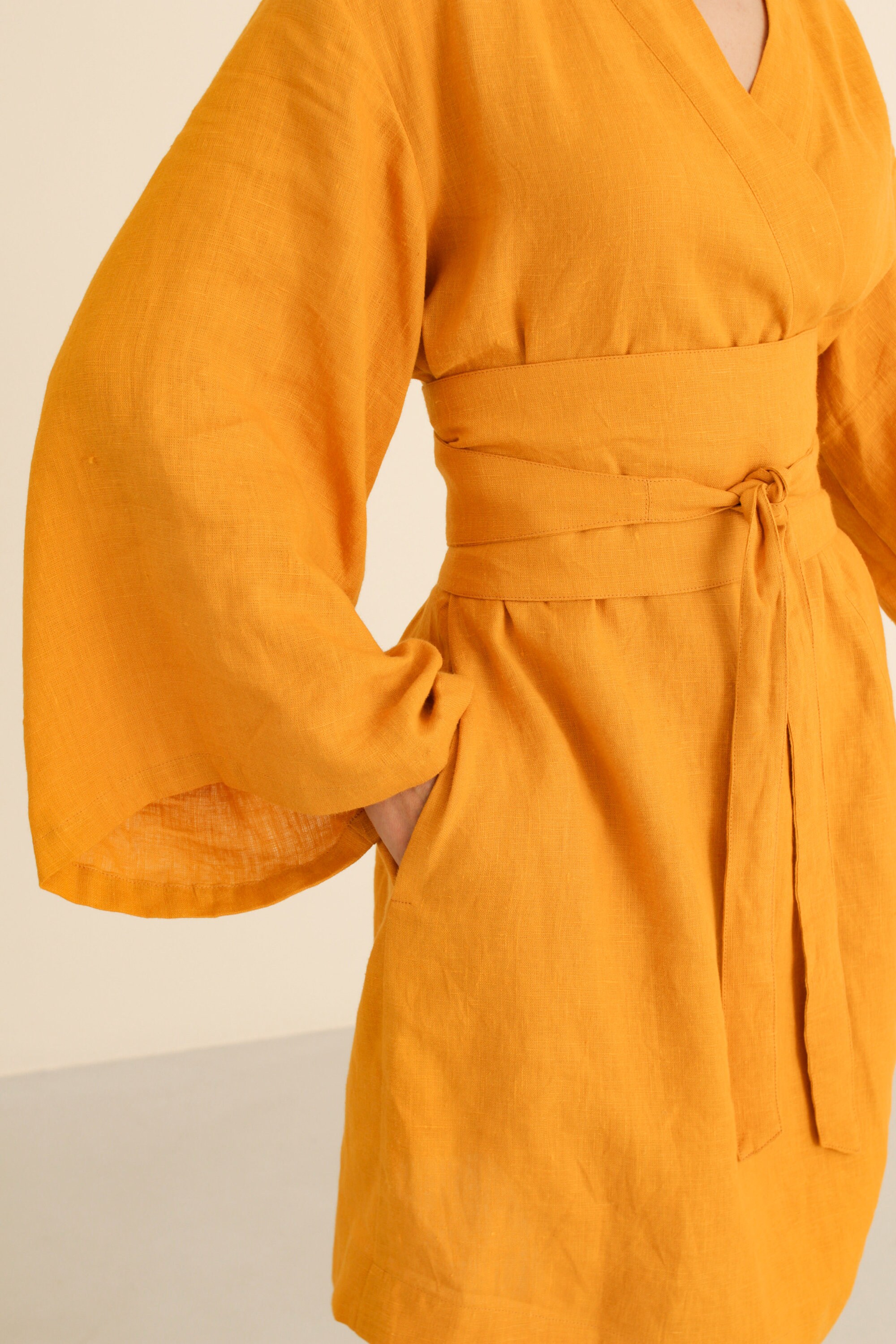 Linen Summer Wrap Dress Linen Kimono Robe Kimono Sleeves Etsy