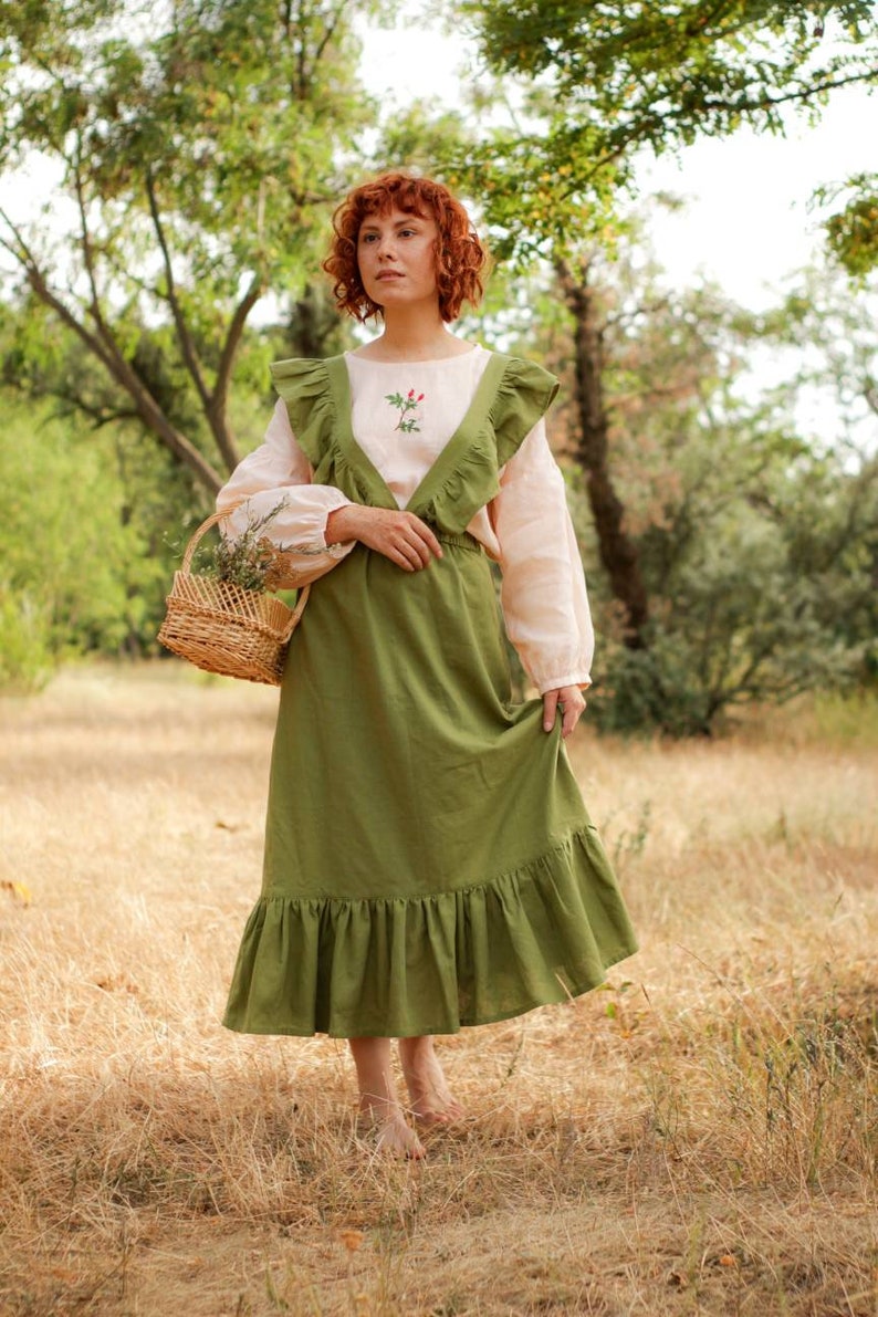 olive pinafore dress