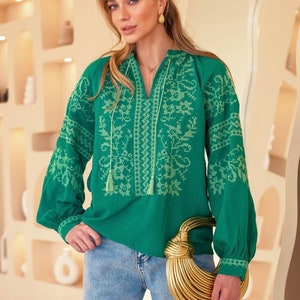 green Ukraine blouse, Ukraine vishivanka,embroidery Ukraine blouse,women vishivanka,Ukraine women gift, Ukraine clothes image 2