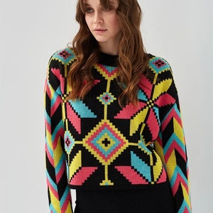 Retro style Winter Women&#39;s Sweater, Oversized Colorful Sweater,  Knit Sweater, Baggy Sweater, Slouchy Sweater, Winter clothing