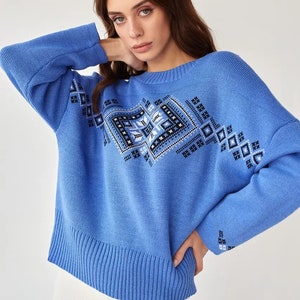 Blue baggy sweater, women knit sweater, cotton sweater, slouchy knitted sweater, women sweater, loose knit sweater