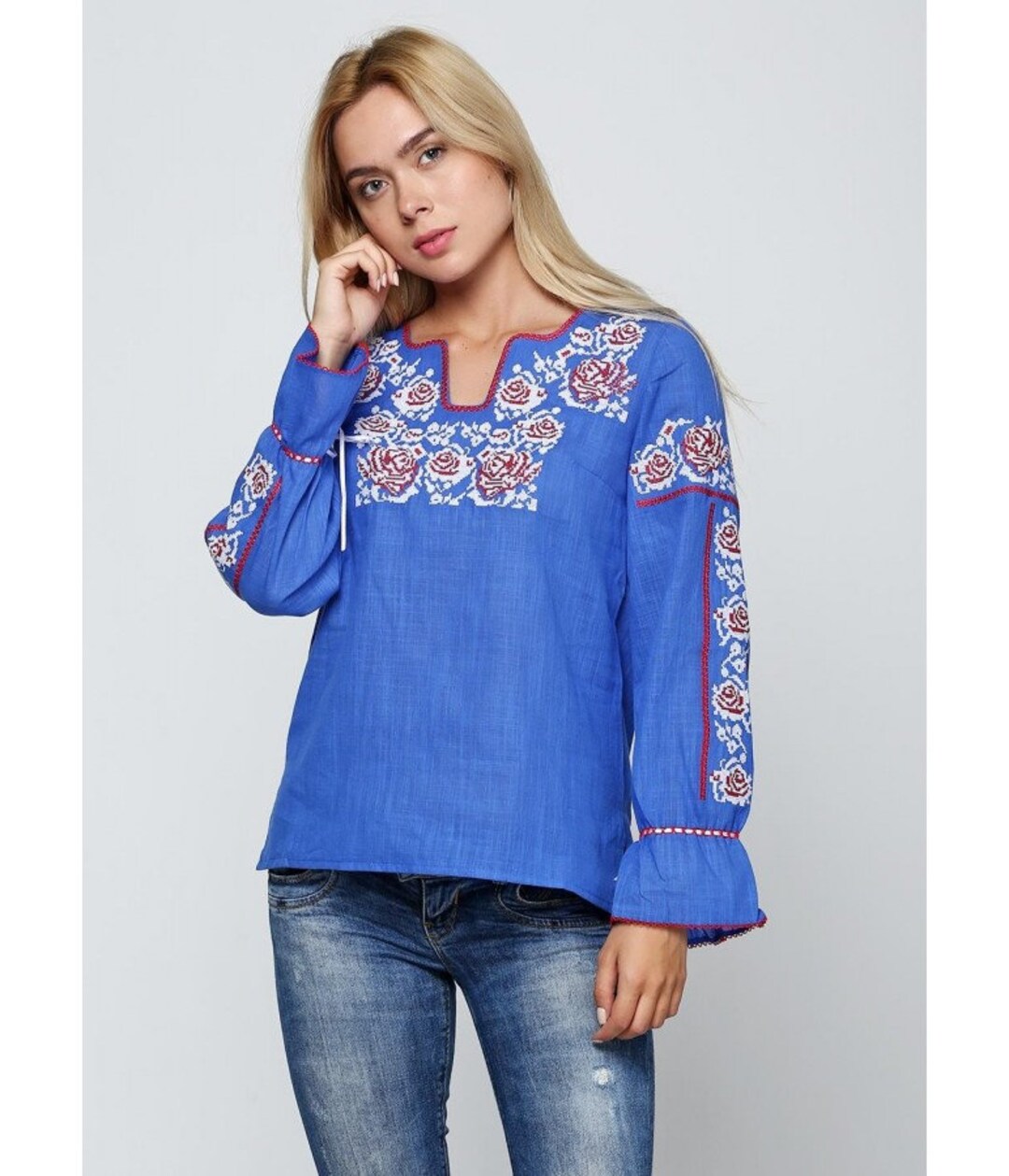 Embroidered Ukrainian Vyshyvanka Blouse Linen Folk Peasant Etsy