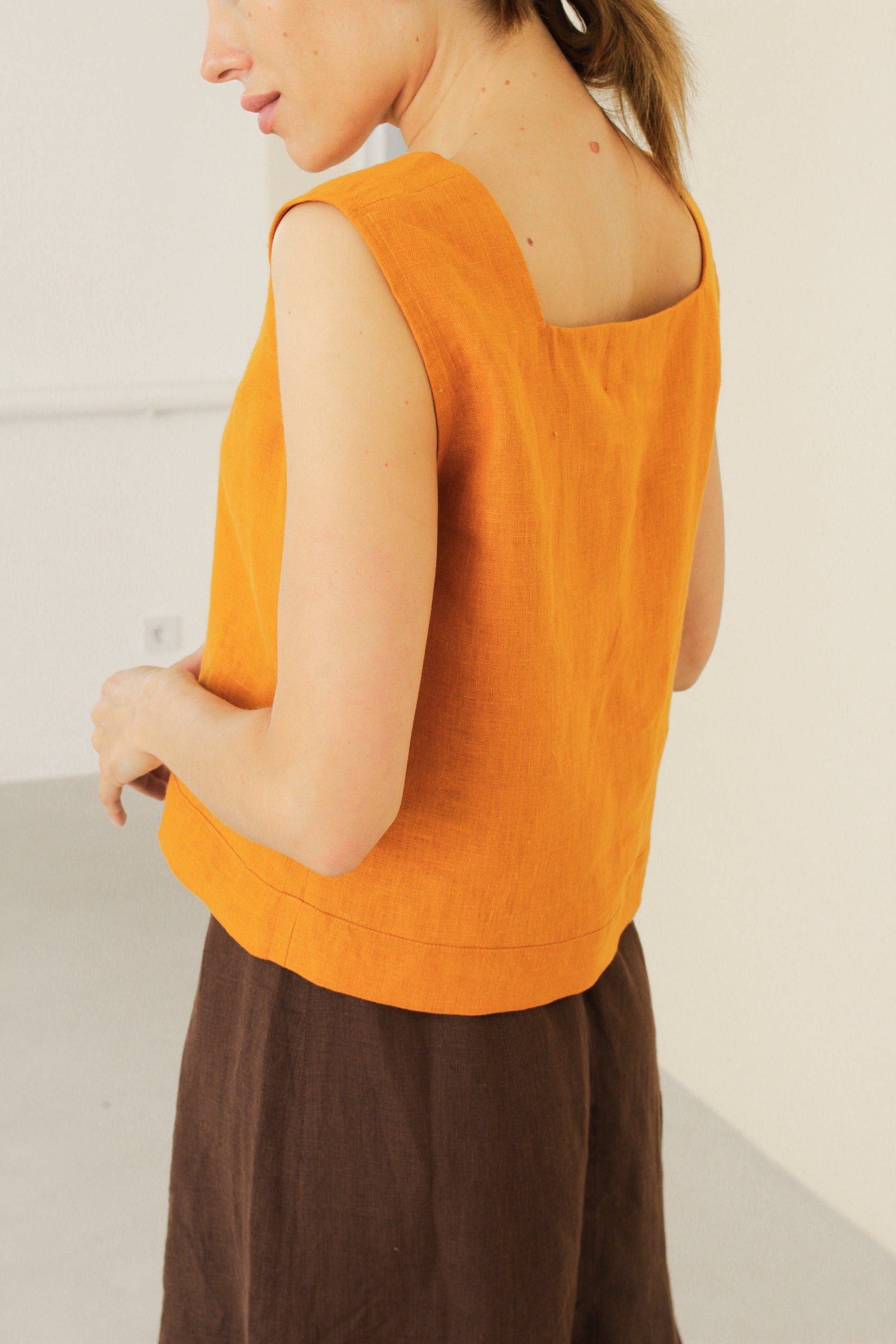 Linen Crop Top Square neck linen top Cropped linen shirt Etsy