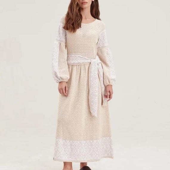 mirror palais brown beaded dress SAME Rosette Sleeveless Crochet Dress | Cream