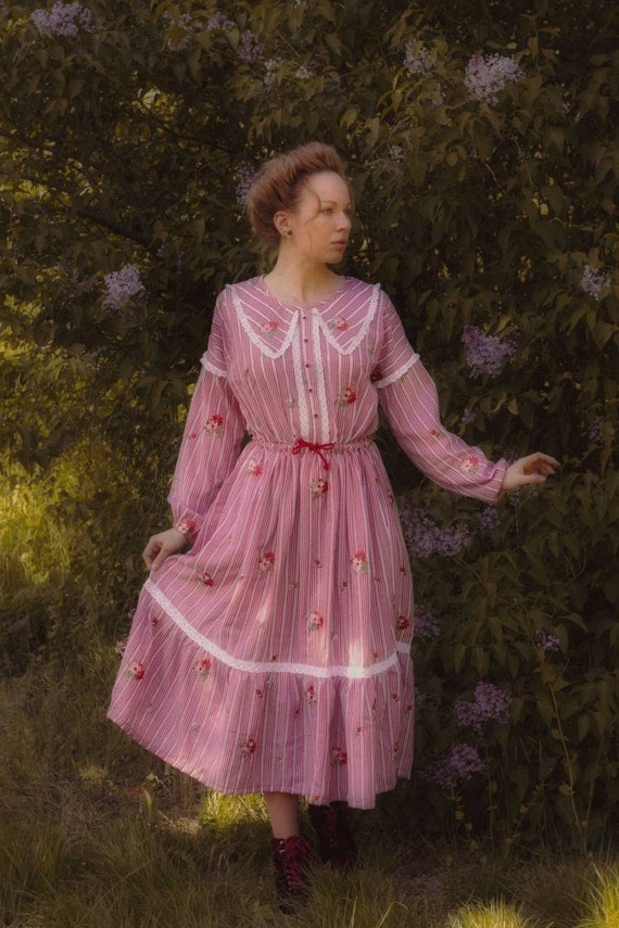 Romantic Cottagecore Dress Pink Floral Dress Edwardian - Etsy