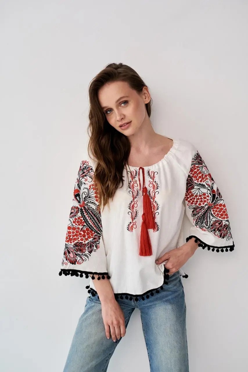 White Embroidered blouse, Peasant Ukrainian Vyshyvanka, Folk Blouse, Vyshyvanka, Ukrainian Clothesthumbnail