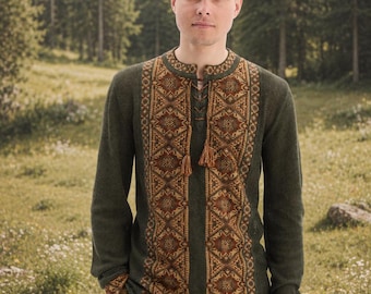 Men's Green Vyshyvanka Shirt, Traditional Ukrainian Gift for Him