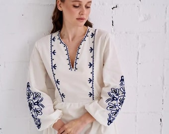 White Vyshyvanka dress, Boho cotton dress, Vyshyvanka, Folk dress, Ukrainian dress