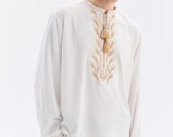 Men's Embroidered Linen Vyshyvanka Shirt: Boho Slavic Style