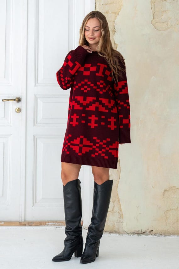 open lace back dress Women Turtleneck Sweater Dress, Casual Ribbed Knit Long Sleeves Mid Length Oversized  Sweater Dress (Burgundy) : Amazon.ca: Clothing, Shoes & Accessories main image 1