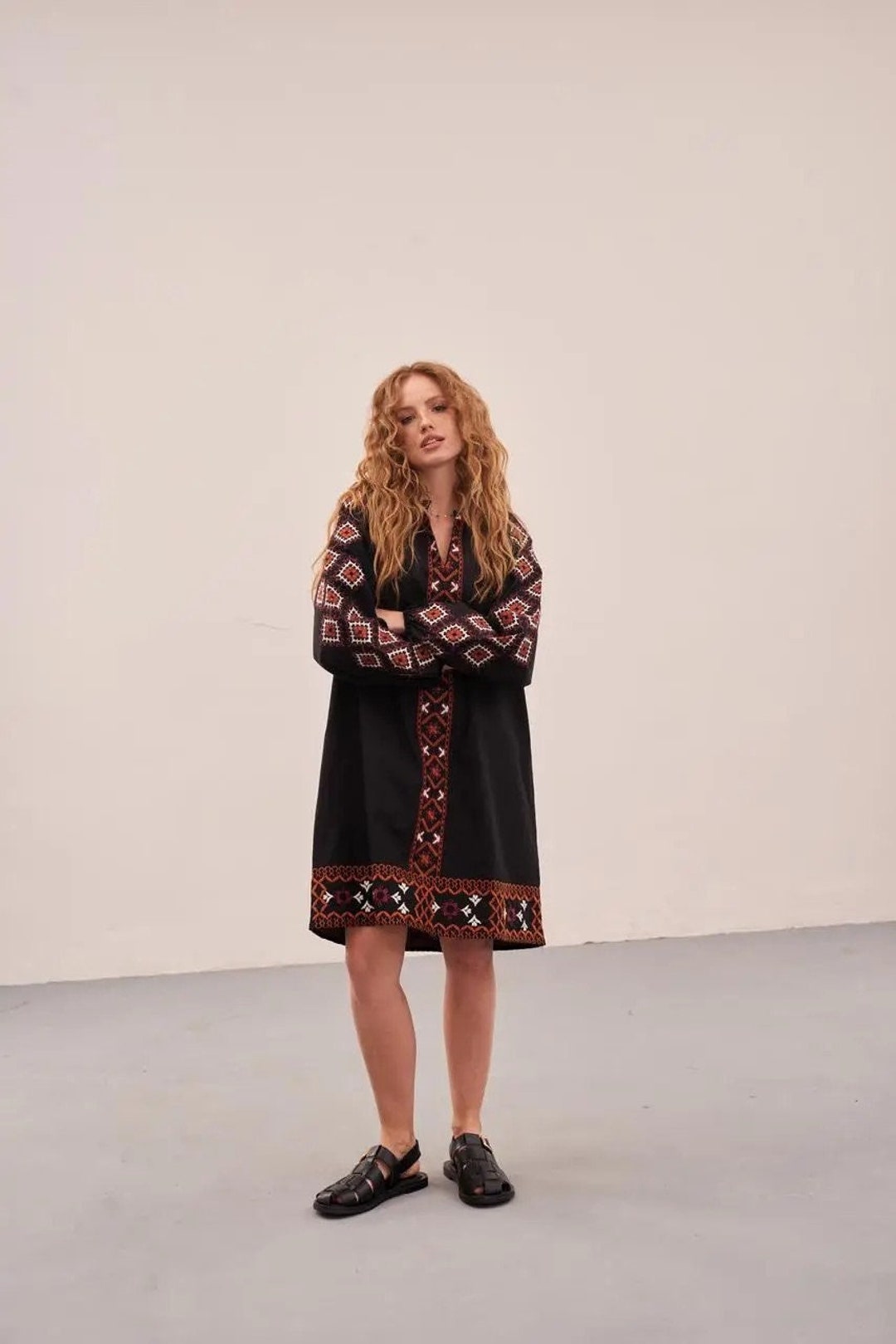 Black Embroidered Peasant Dress Black Woman Vyshyvanka Etsy