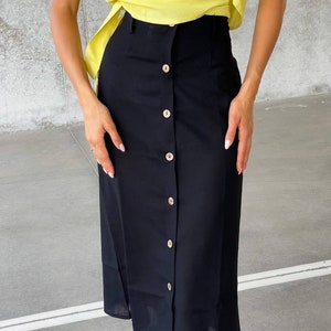 Midi linen work skirt, button up linen skirt, Linen women skirt, Casual linen skirt, Teacher skirt, Linen skirt image 5