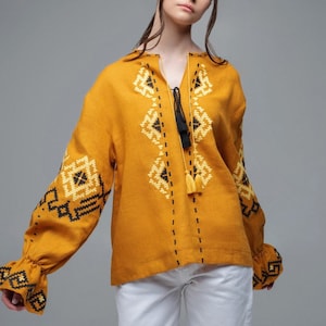 Linen Vyshyvanka blouse, Folk peasant Blouse, Vyshyvanka, Embroidered Blouse, Ukrainian Clothing