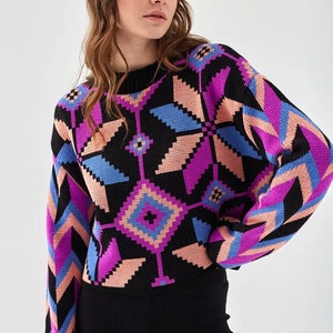 Purple Knit Sweater, Women&#39;s Colorful Sweater, Oversized Sweater, Women&#39;s Knitted clothes, Winter clothing