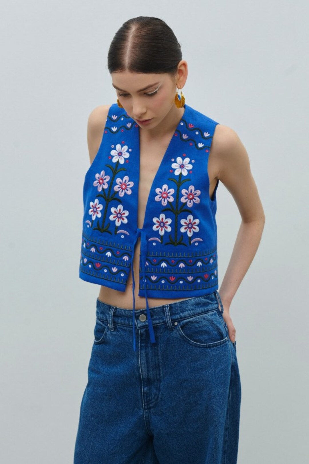 Analogie Linen Vest Set - Blue Stripe main image 1