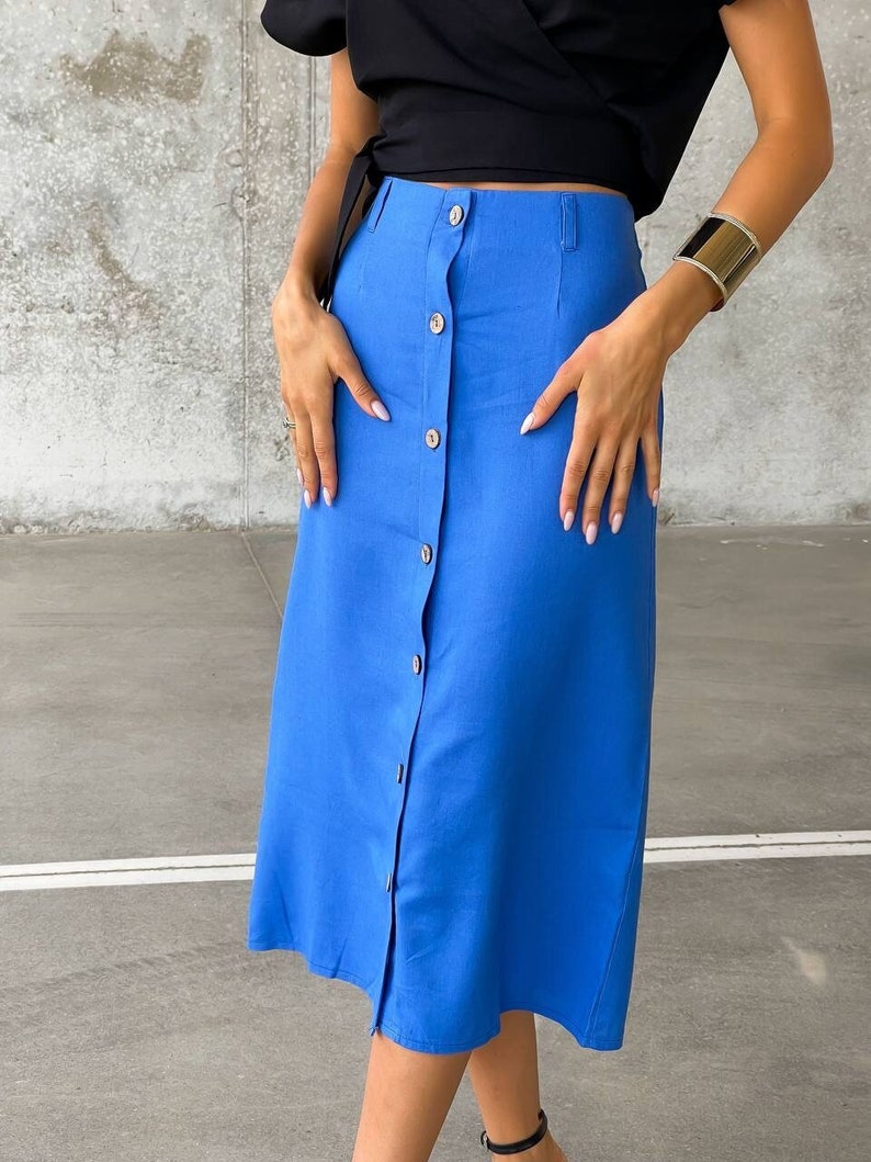 Midi linen work skirt, button up linen skirt, Linen women skirt, Casual linen skirt, Teacher skirt, Linen skirt image 1