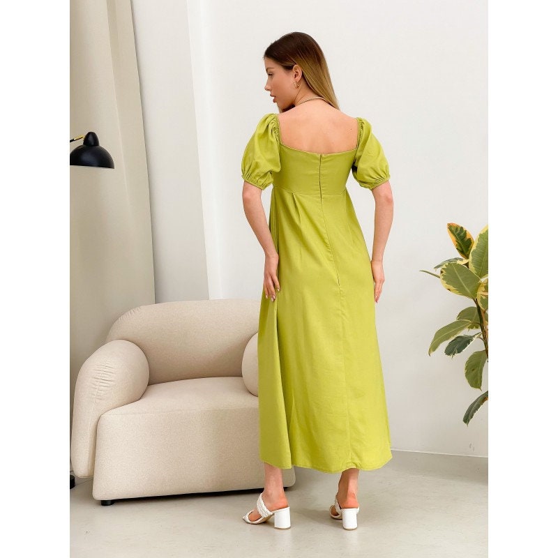 green emerald velvet dress Fresh Lime Puff Sleeve Dress  The Perfect Pear