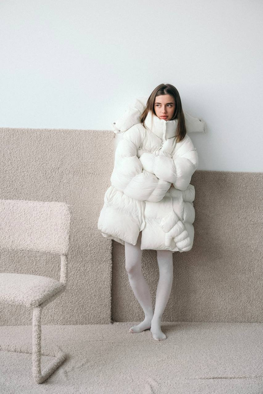 Ivory Puffer Streetwear Winter Coat, Women Oversized Jacket