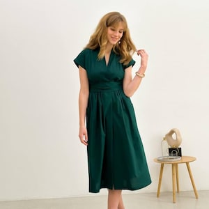 Emerald green wrap midi dress, Summer woman dress, Wrap dress, Midi dress, Summer dress