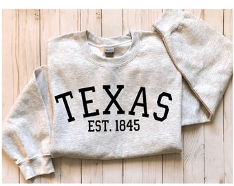 Texas Crew Neck Sweatshirt/Custom State Sweatshirt/State Crew Neck Sweatshirt/Crewneck/State/Home State Sweatshirt/ Pullover/ Your State