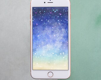 Colorful Watercolor Starry Night Phone Wallpaper and Lock Screen - Instant Download - Unique Phone Accessories - Works With All Smartphones