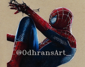 Spiderman Drawing - Art Print Tan Background