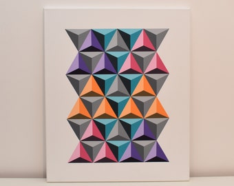 Original Geometric Painting - Handpainted -  Acrylic on Canvas - Grey, Purple, Pink & Turquoise - Op Art - Geometric Abstraction - Hard Edge