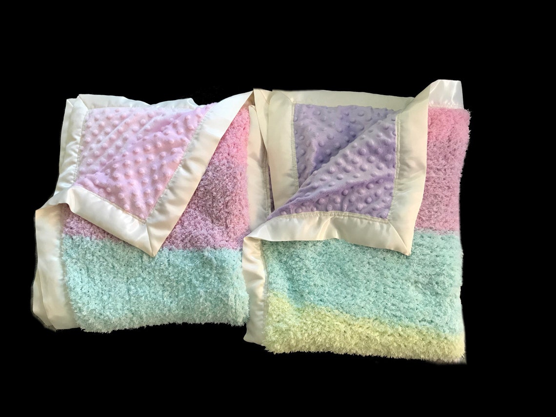 Handmade Knit Baby Blanket With Satin Binding Custom Made Etsy