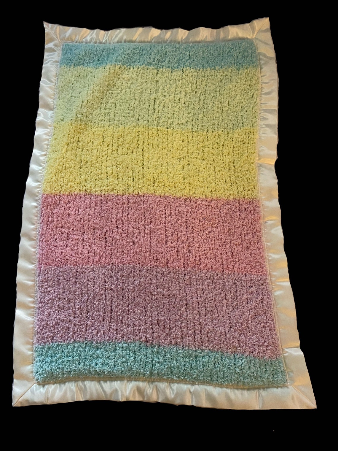 Handmade Knitted Baby Blanket With Satin Binding Rainbow Etsy