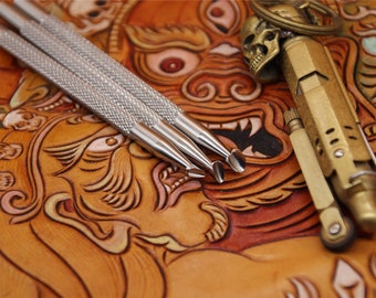 Herramientas de biselado de cuero 304 acero inoxidable tallado estampado sellos biselador LeatherCraft punzón herramienta conjunto completo