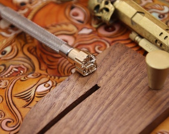 Herramienta de estampado de cuero Herramientas de trabajo de tallado LeatherCraft Cabeza de latón fino 304 Varilla de acero inoxidable