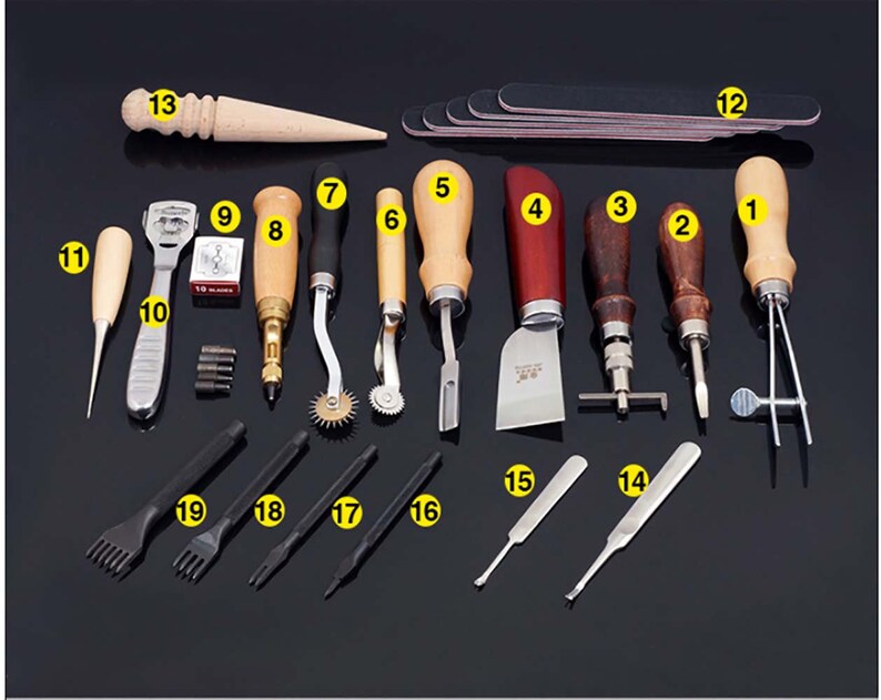 19 Pieces Leather Tool Kitleather Working Tool Kit With Prong Etsy