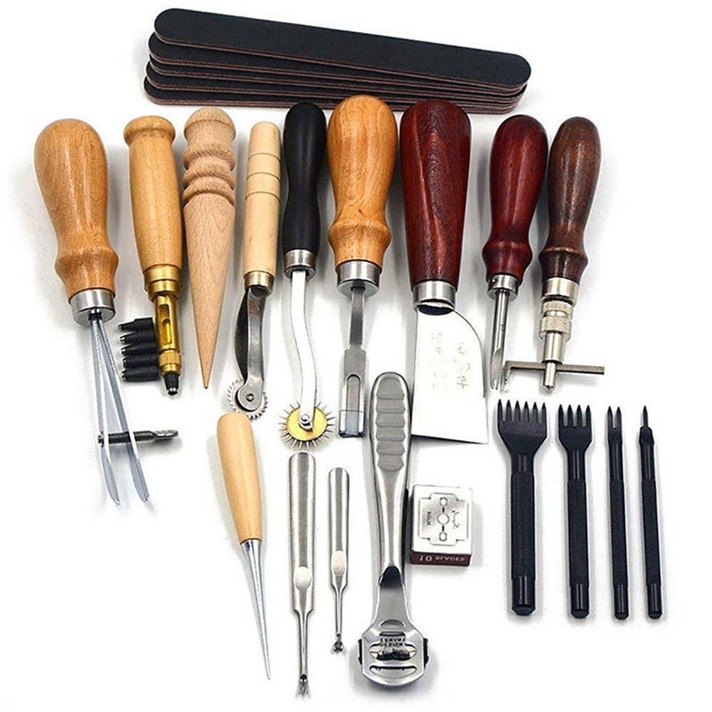 19 Pieces Leather Tool Kitleather Working Tool Kit With Prong Etsy
