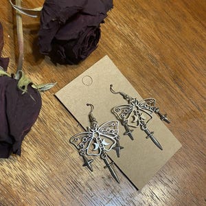 Moth sword earrings !!! free shipping.