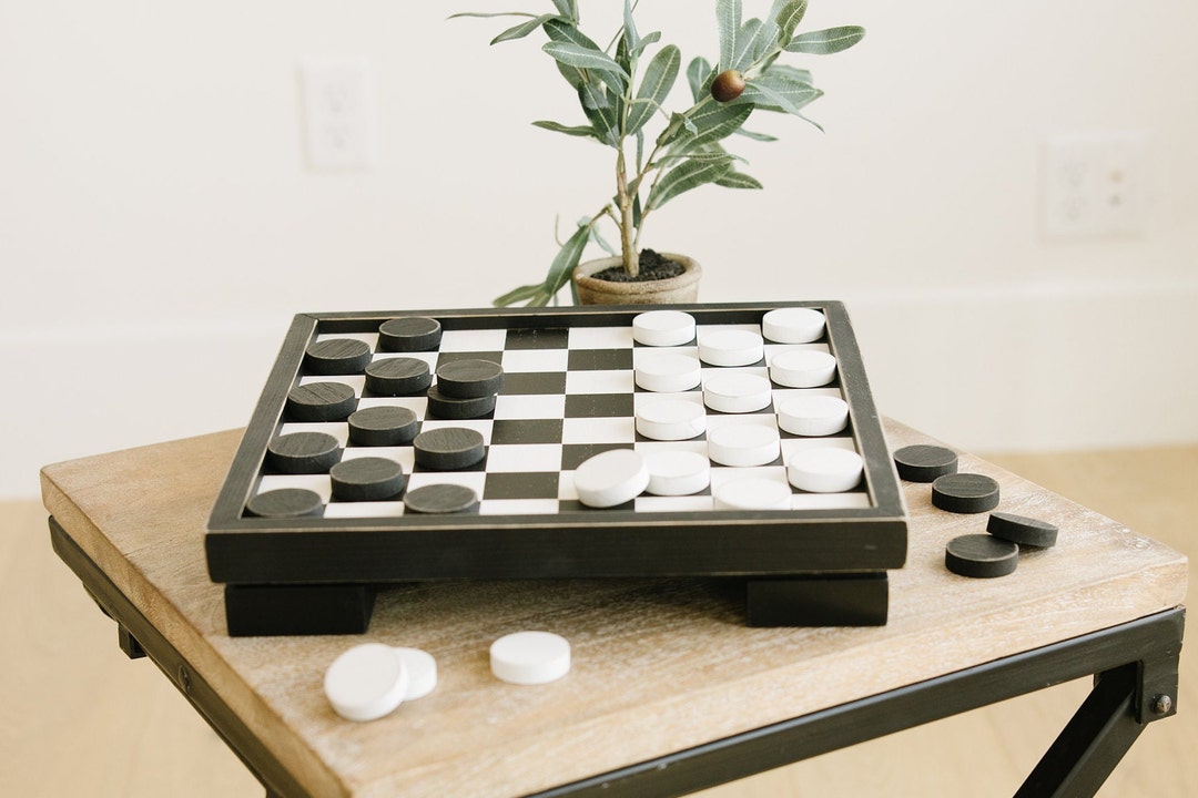 Wood Checkers Box Black & White - Etsy