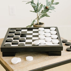 Wood Checkers Box - Black & White