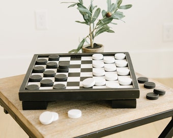 Wood Checkers Box - Black & White